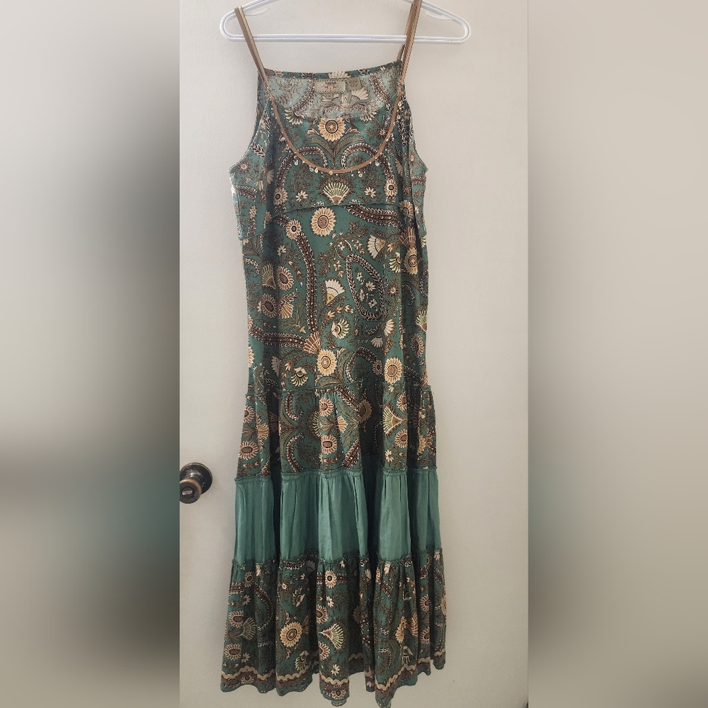 Vasna Desire Bohemian Green Patterned Dress, Size Medium, Cotton.